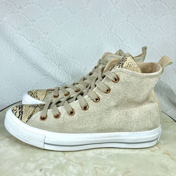 Converse High Top Sneakers Womens Size 7 Beige Suede Snakeprint Streetwear Shoes - Picture 6 of 12